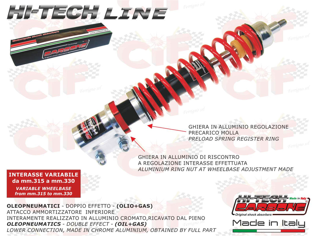 Ammortizzatore anteriore Carbone Hi Tech regolabile rosso Vespa PX PX 125 150 200